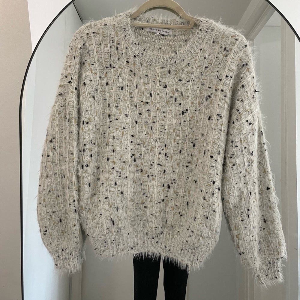 Cupcakes & Cashmere gray sweater with metallic threads